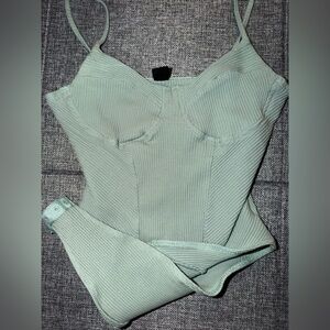 SHEIN Ribbed Shapewear Bodysuit - Light Green